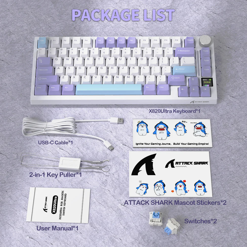 ATTACK SHARK X820 ULTRA Mechanical Wireless Gaming Keyboard - Starlight White