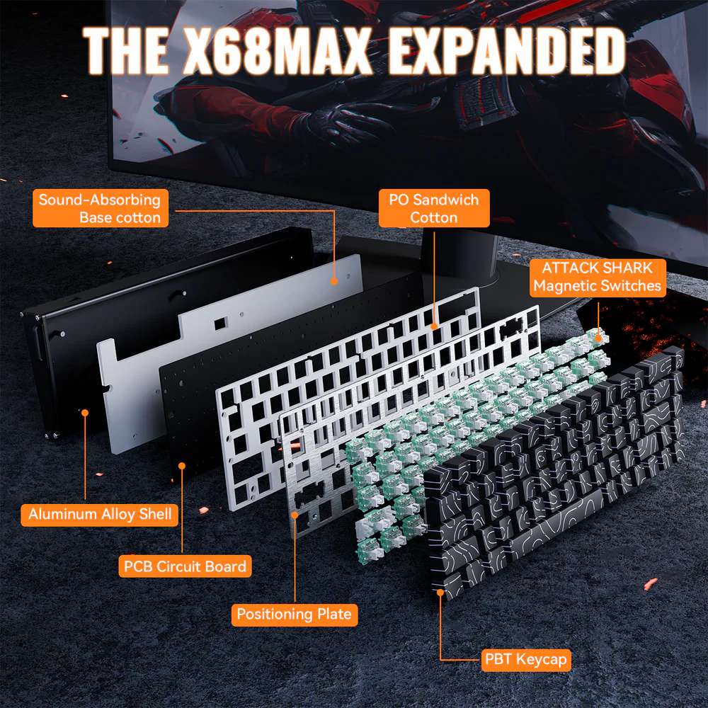 ATTACK SHARK X68MAX Magnetic Switch Mechanical Wired Keyboard - Black
