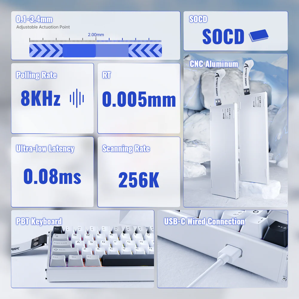 ATTACK SHARK X68MAX Magnetic Switch Mechanical Wired Keyboard - Starlight White