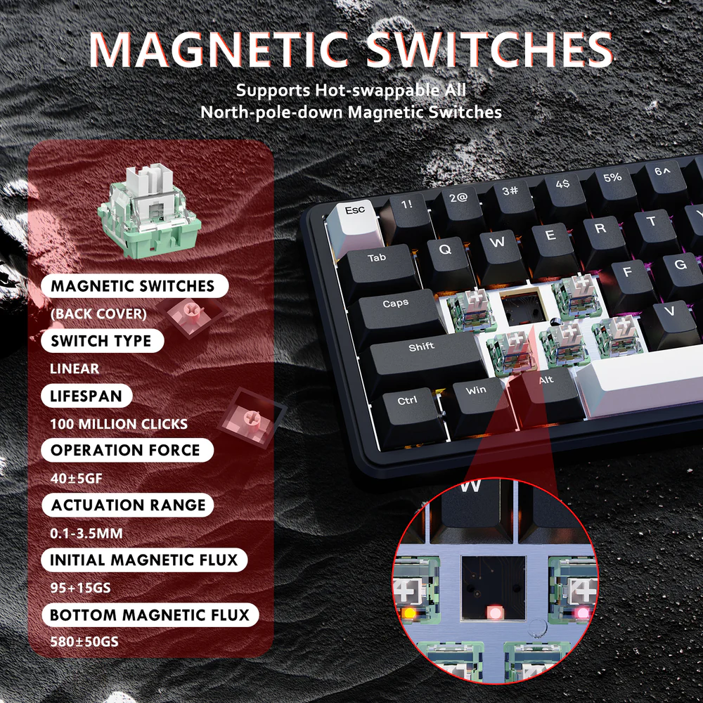 ATTACK SHARK X65 HE Magnetic Switch Wired Gaming Keyboard - Black