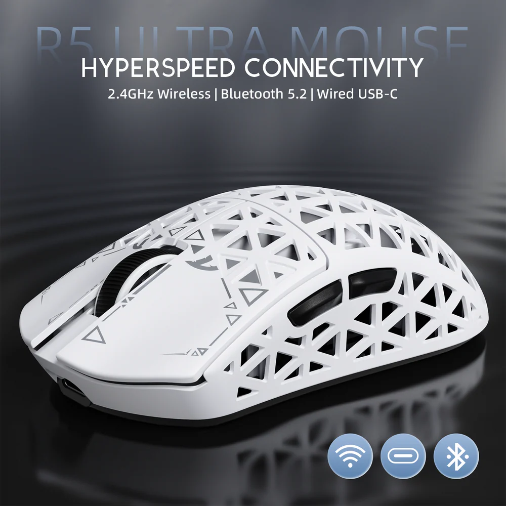 ATTACK SHARK R5 ULTRA PAW3950MAX Carbon Fiber 8K Wireless Gaming Mouse - White