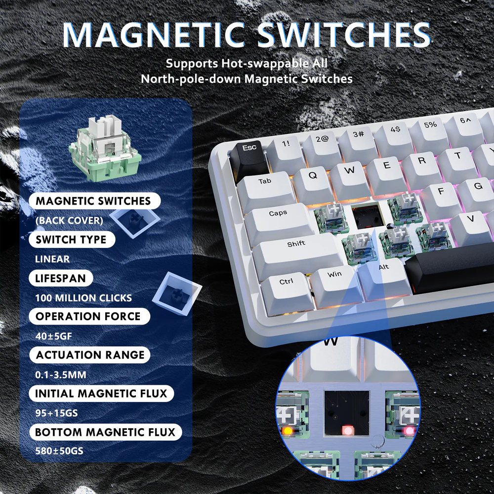 ATTACK SHARK X65 HE Magnetic Switch Wired Gaming Keyboard - White
