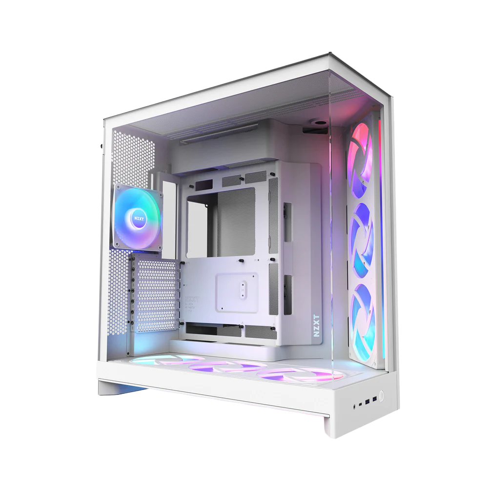NZXT H9 Flow RGB+ (2025) Dual-Chamber Mid Tower Case With RGB Fans & Control Hub - All White