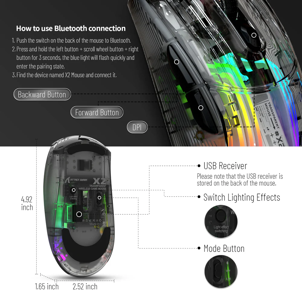 ATTACK SHARK X2 Wireless Gaming Mouse - Black