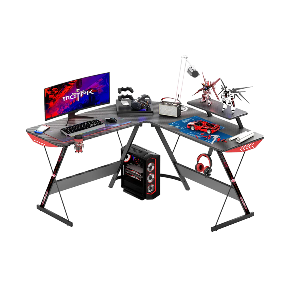 GAMEON L-Shaped Slayer I Series Gaming Desk - Black