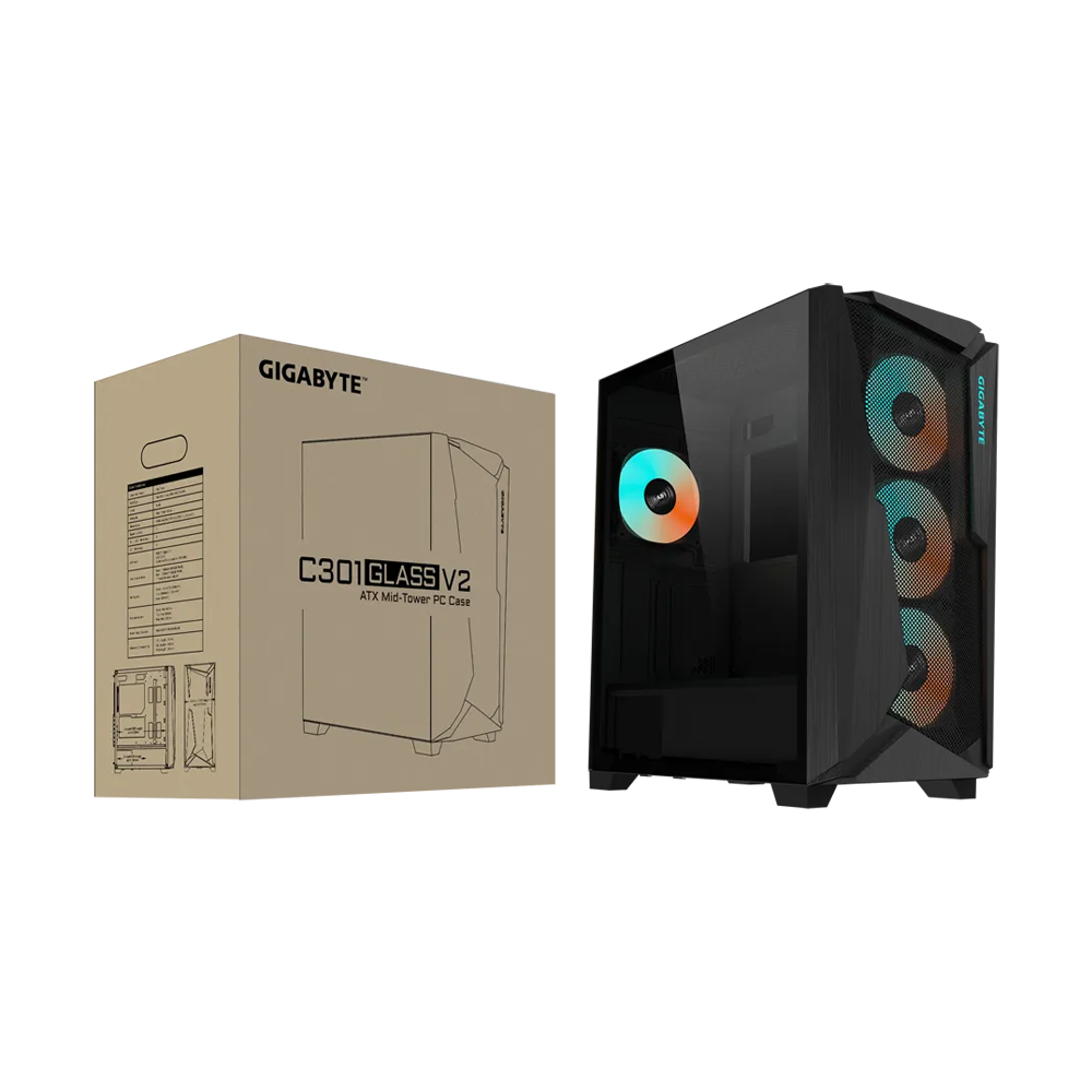 GIGABYTE C301G V2 RGB Tempered Glass E-ATX Mid Tower Case - Black