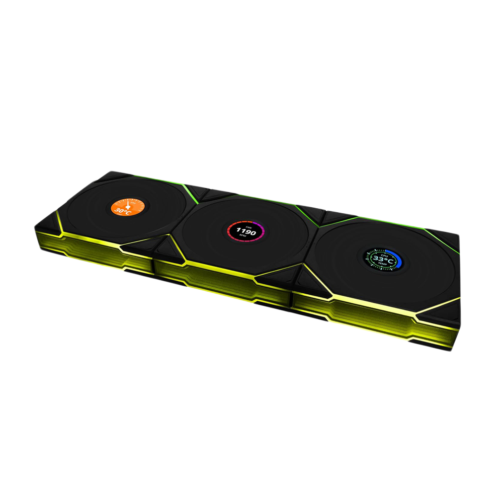 LIAN LI UNI FAN TL Wireless LCD Reverse Blade 120mm 3 Pack ARGB Case Fans With 1.6 Inch LCD Screen - Black