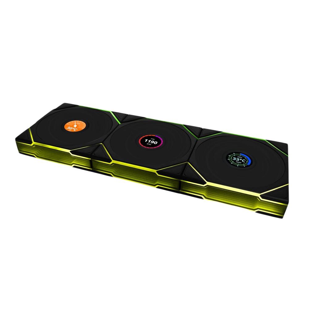 LIAN LI UNI FAN TL-LCD Wireless 120mm ARGB Case Fans with 1.6 Inch LCD Screen 3 Pack - Black