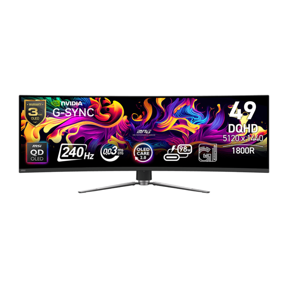 MSI MPG 491CQPX 49 Inch 240Hz 0.03ms DQHD HDMI 2.1 QD-OLED Curved Gaming Monitor - Black