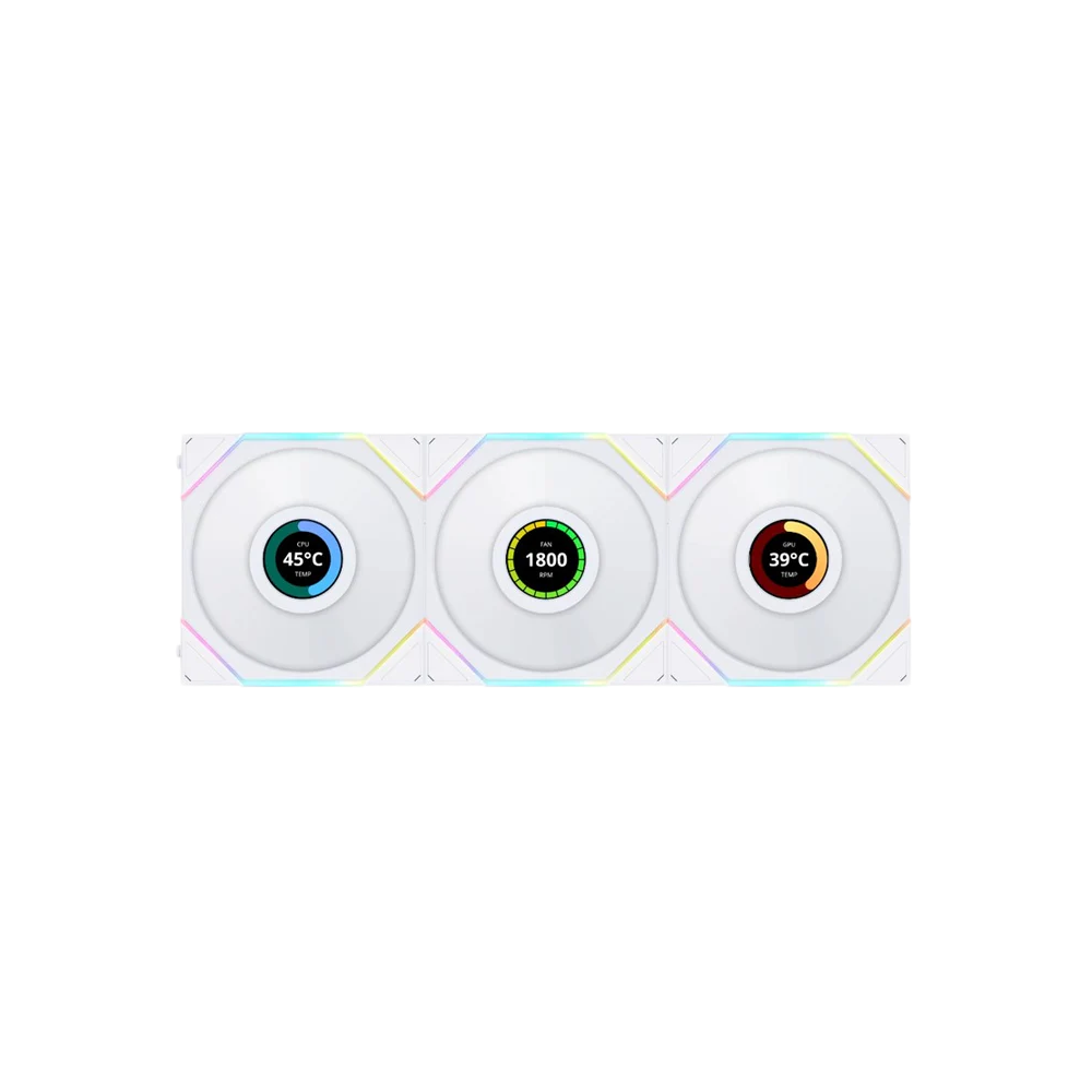 LIAN LI UNI FAN TL-LCD Wireless 120mm ARGB Case Fans with 1.6 Inch LCD Screen 3 Pack - White