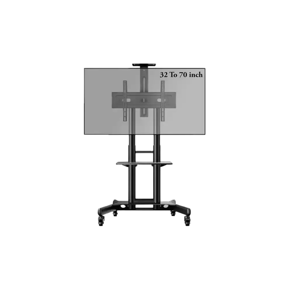 Gamvity Trolley With Wheels Adjustable Height Mobile Tv Mount Stand Height Adjustable Lcd Screen Floor Stand Carts With Dvd Shelf (32-70inch)