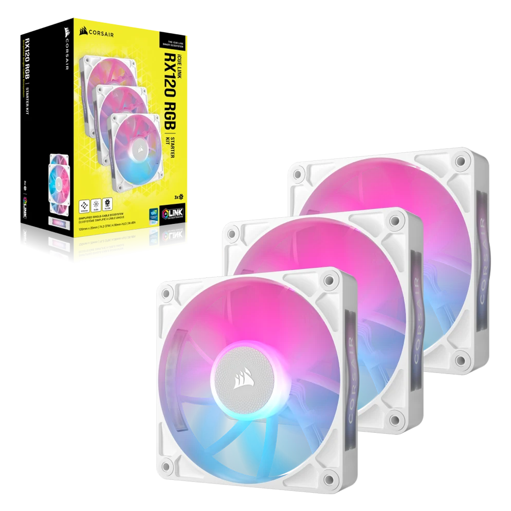 CORSAIR iCUE LINK RX120 RGB 120mm PWM Fan Triple Starter Kit - White