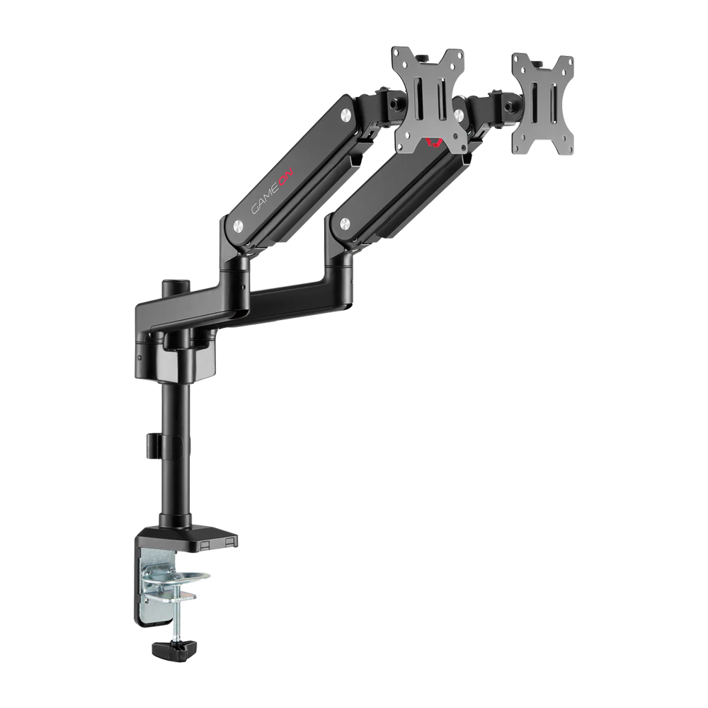 GAMEON Pole Mounted Gas Spring Dual Monitor Arm
