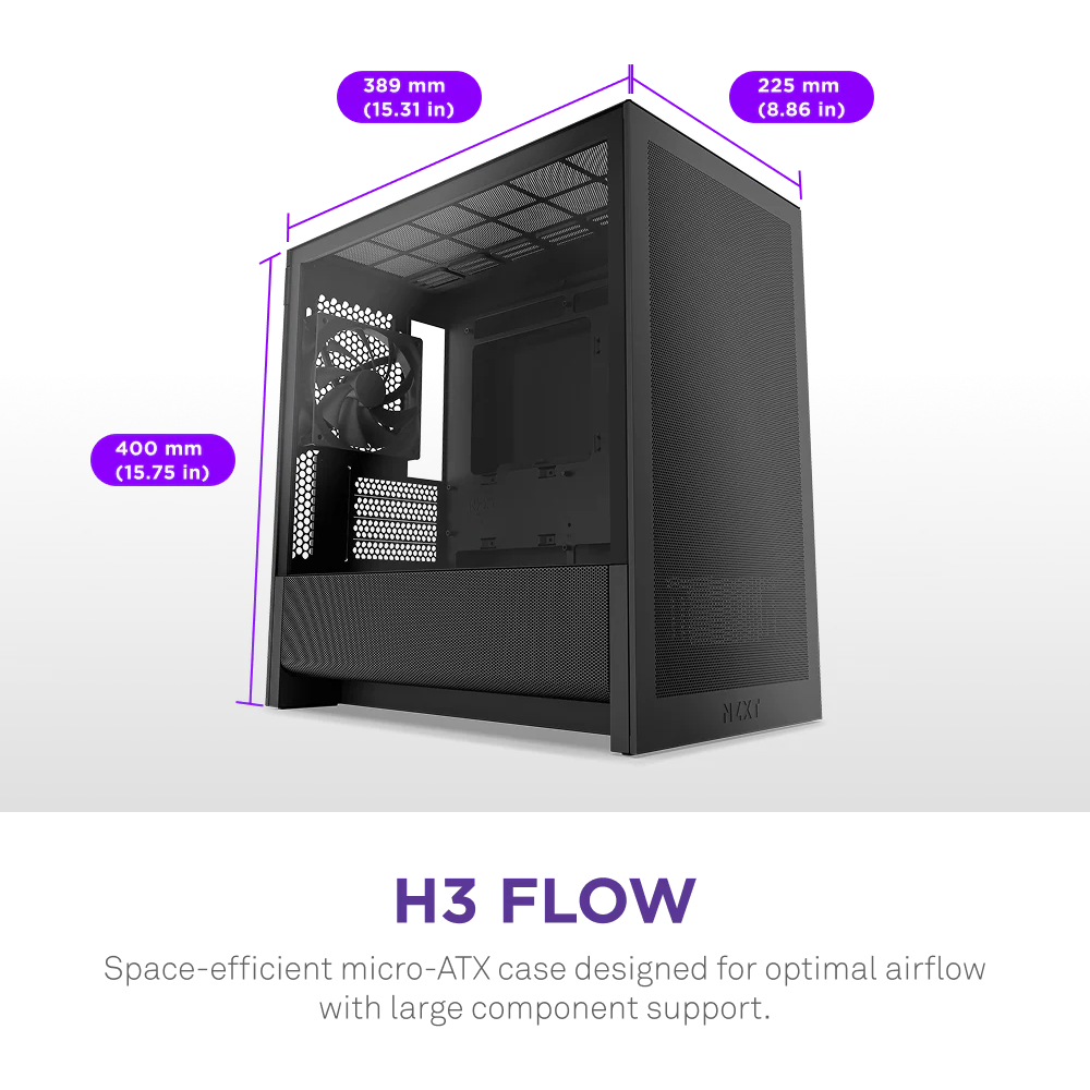 NZXT H3 Flow (2025) micro-ATX Mid Tower Case - All Black