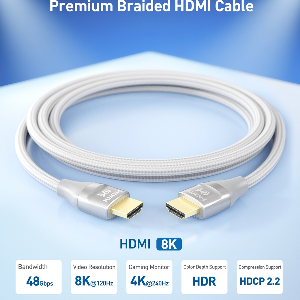 Cable Matters Premium Braided 48Gbps 8K HDMI Cable - 2 Meters - Grey