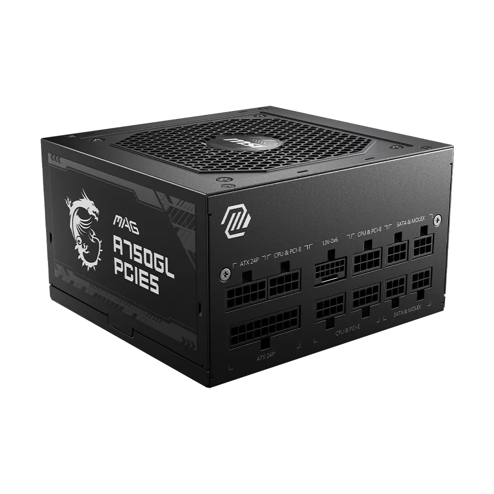 MSI MAG A750GL 750W Full Modular PCIE 5.1 ATX 3.1 80 Plus Gold Power Supply - Black