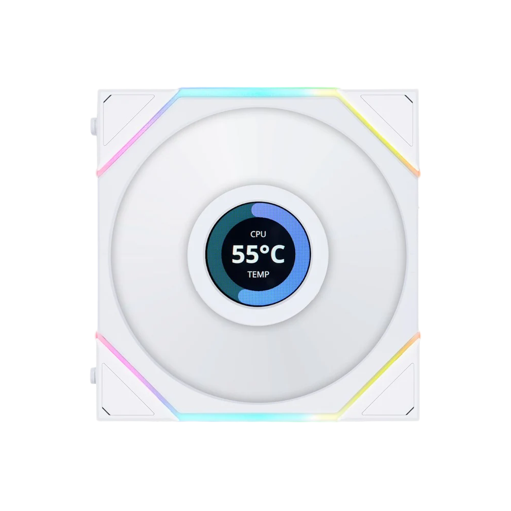 LIAN LI UNI FAN TL-LCD Wireless 120mm ARGB Case Fans with 1.6 Inch LCD Screen 3 Pack - White