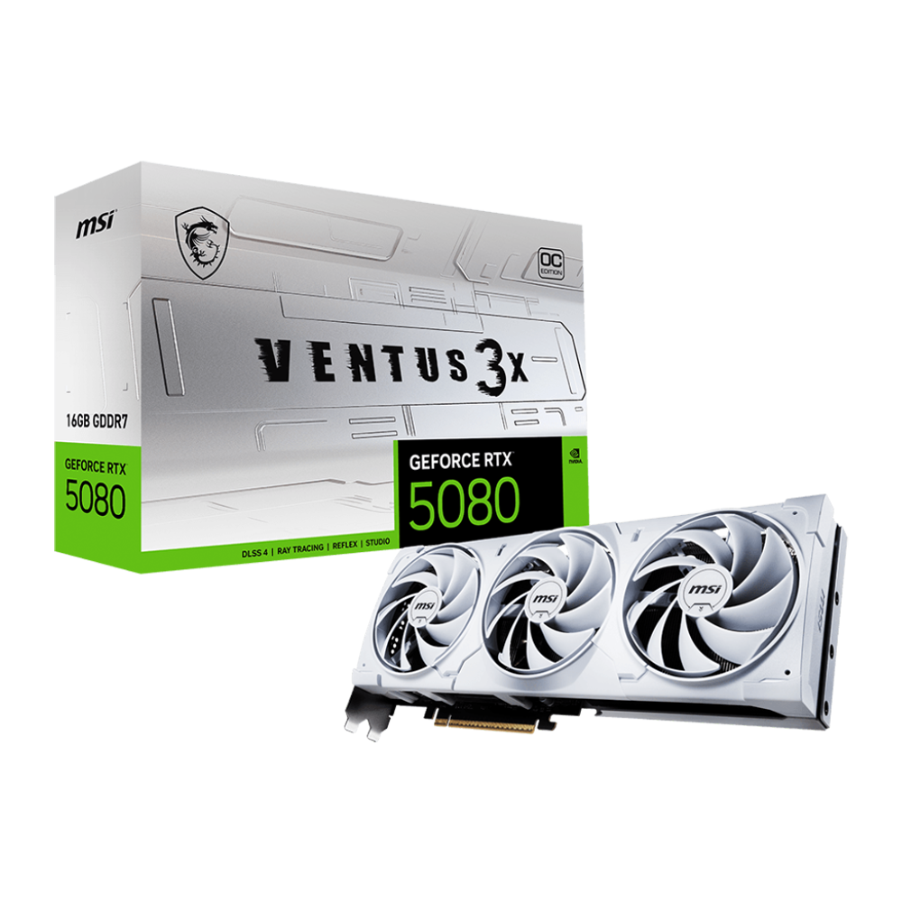 MSI Nvidia GeForce RTX 5080 16GB VENTUS 3X OC Graphics Card - White