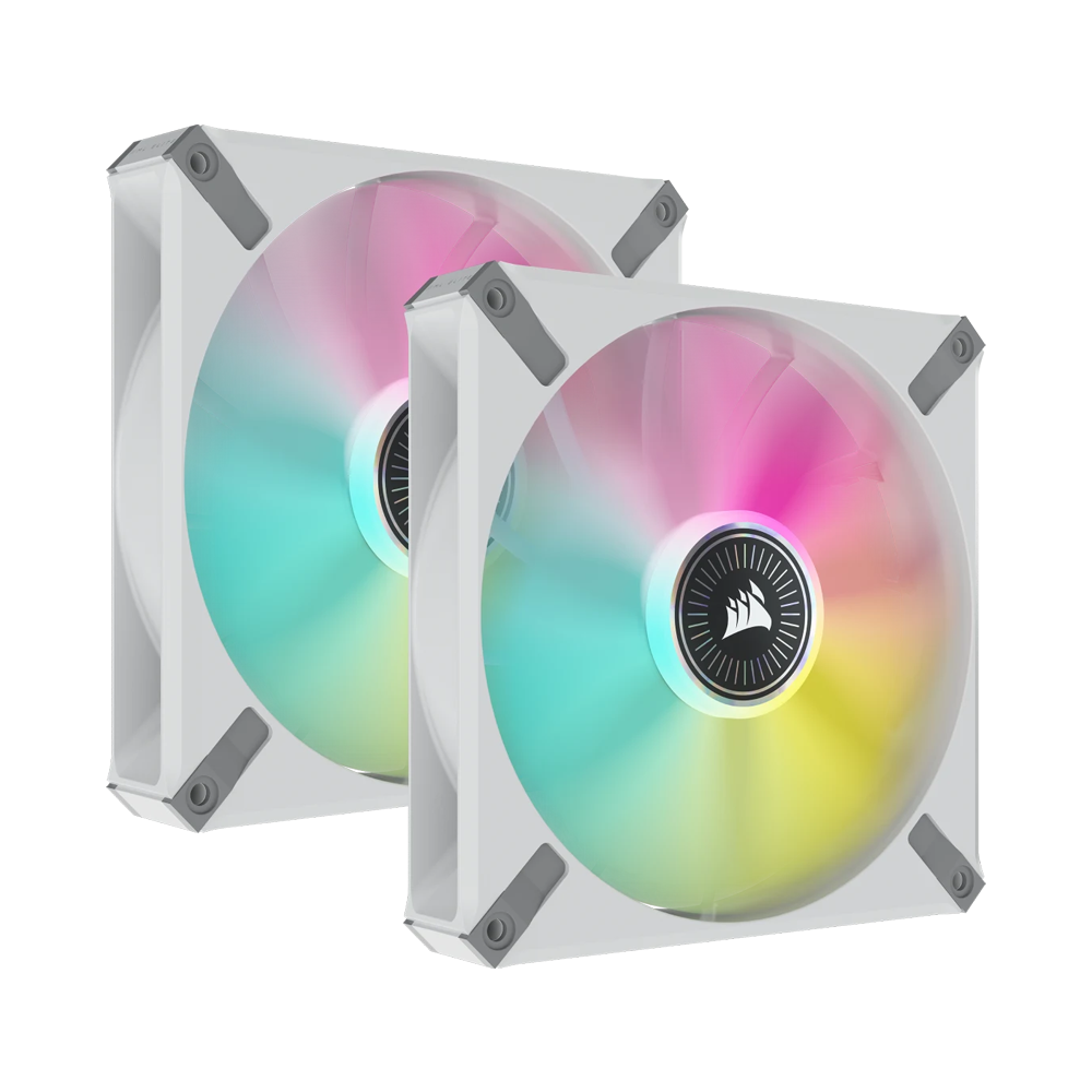 CORSAIR iCUE ML140 RGB ELITE Premium 140mm PWM Magnetic Levitation Fan Dual Fan Kit with iCUE Lighting Node Core - White