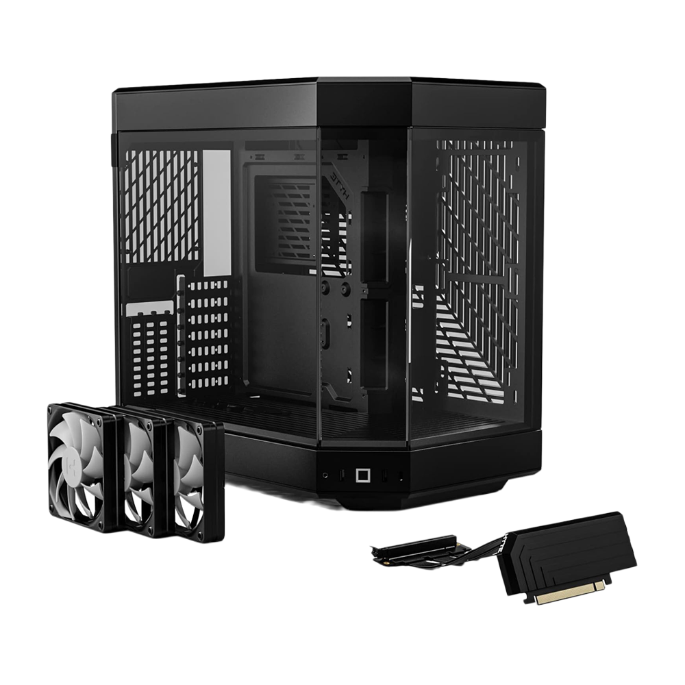 HYTE Dual Chamber Panoramic Tempered Glass ATX Case With 3 Fans - Black