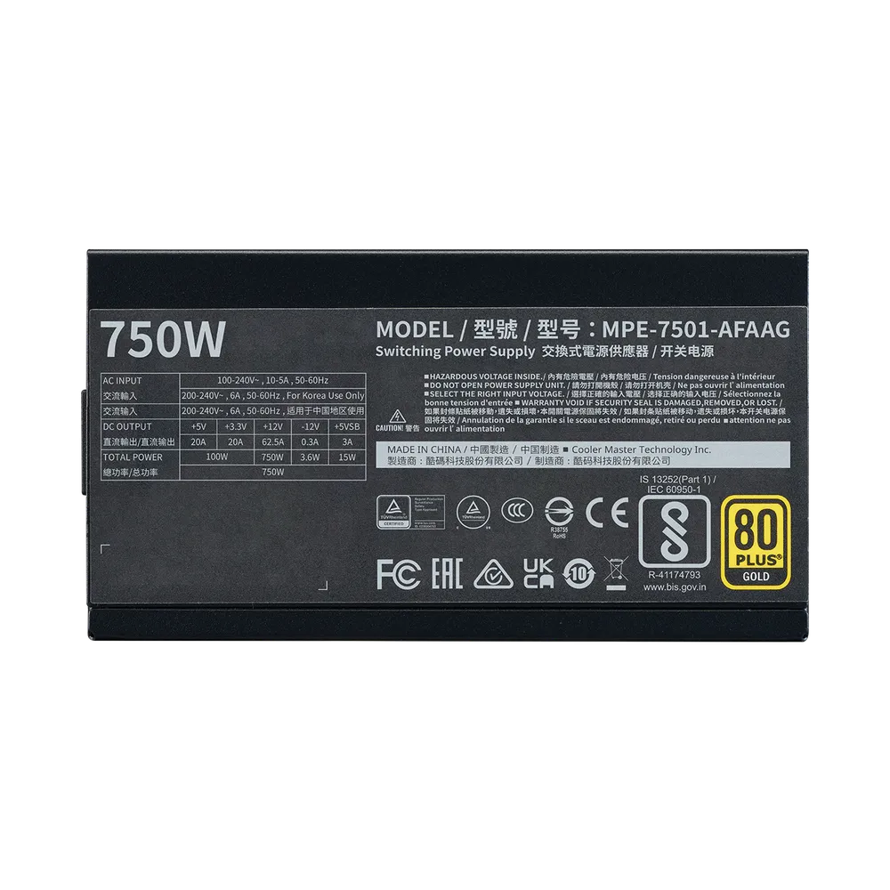 Cooler Master MWE 750W Gold V2 12VHPWR A/UK Power Supply - Black