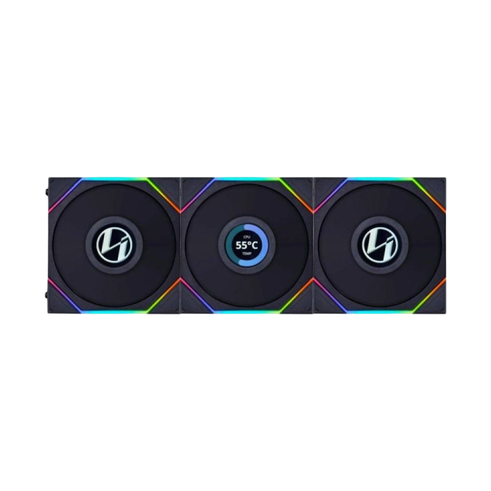 LIAN LI UNI FAN TL LCD 120mm ARGB Cooling Fan with 1.6" LCD Screen (Pack of 3) - Black