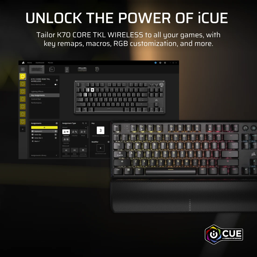 CORSAIR K70 CORE TKL RED RGB Wireless Mechanical Gaming Keyboard - Black
