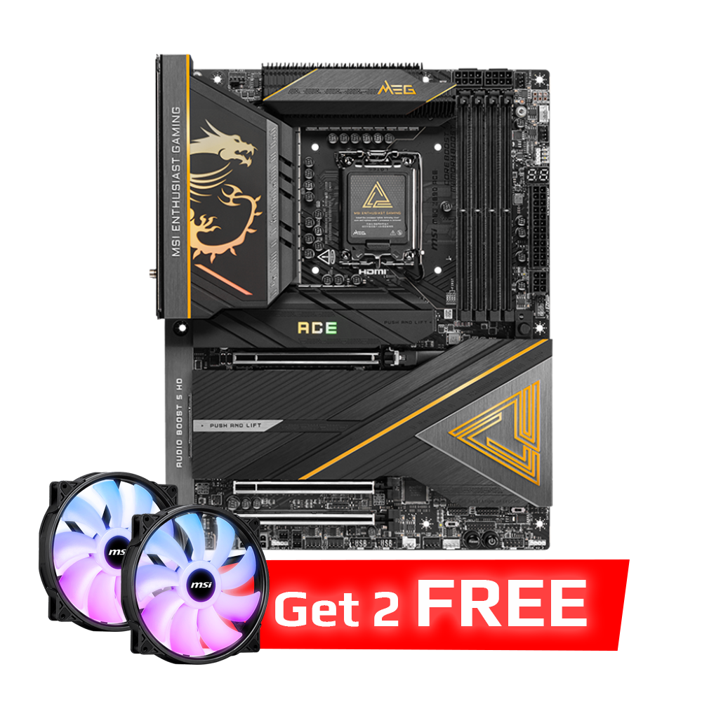 MSI MEG Z890 Ace DDR5 Wi-Fi Motherboard - Black + MSI MAG MAX F20A-1 200mm ARGB Case Fan - Black