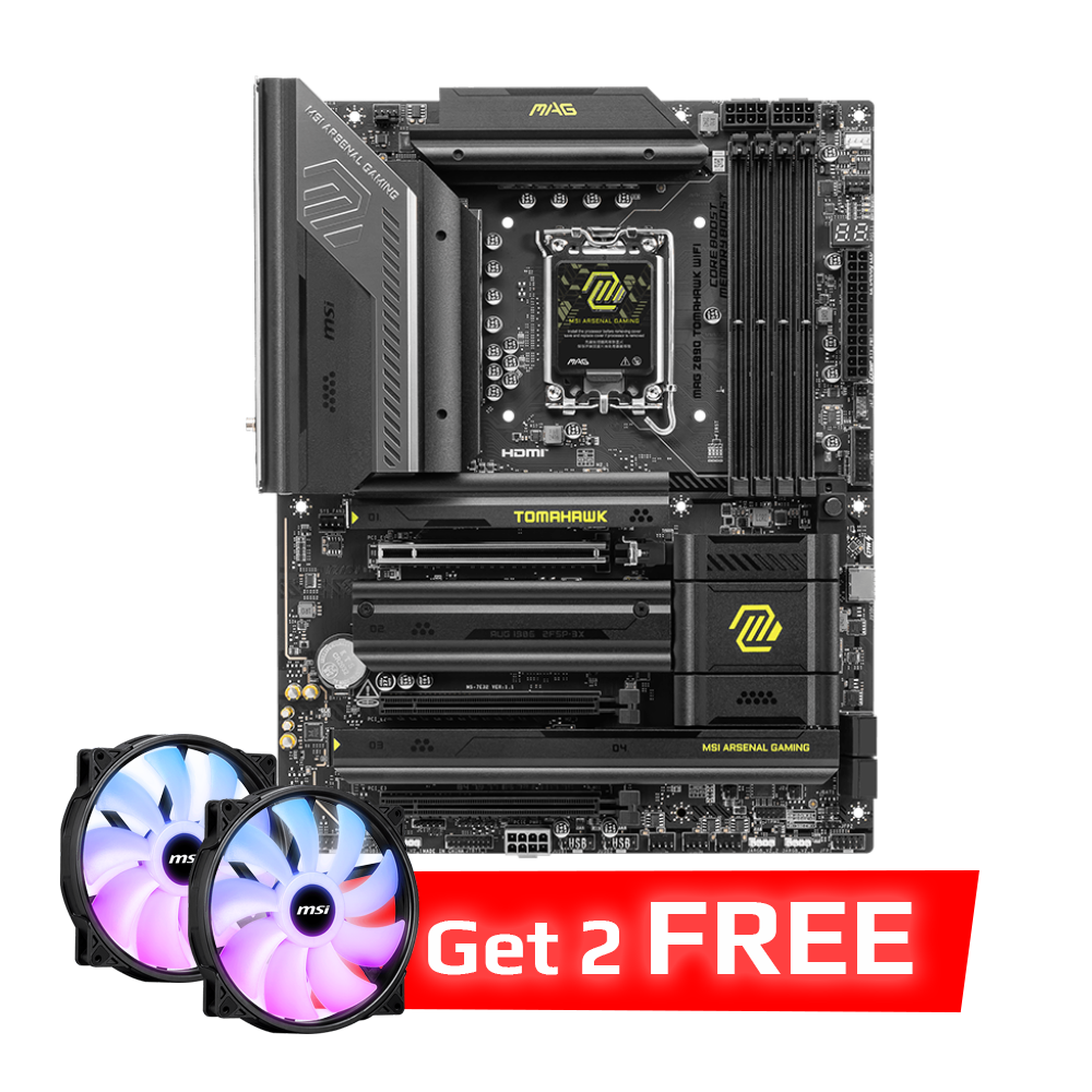 MSI MAG Z890 Tomahawk Wi-Fi DDR5 Motherboard - Black + MSI MAG MAX F20A-1 200mm ARGB Case Fan - Black
