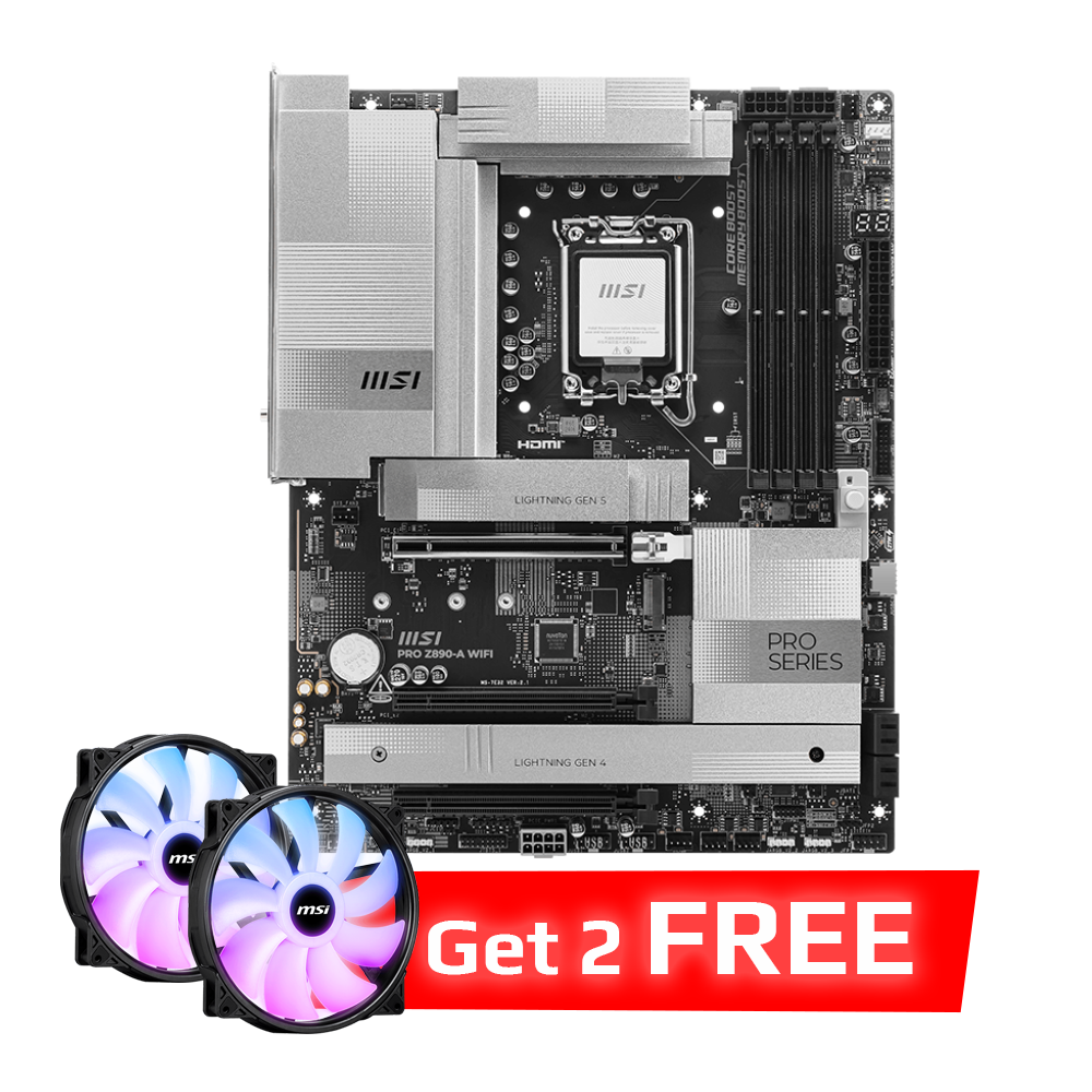 MSI PRO Z890-A WIFI DDR5 Motherboard - Black + MSI MAG MAX F20A-1 200mm ARGB Case Fan - Black