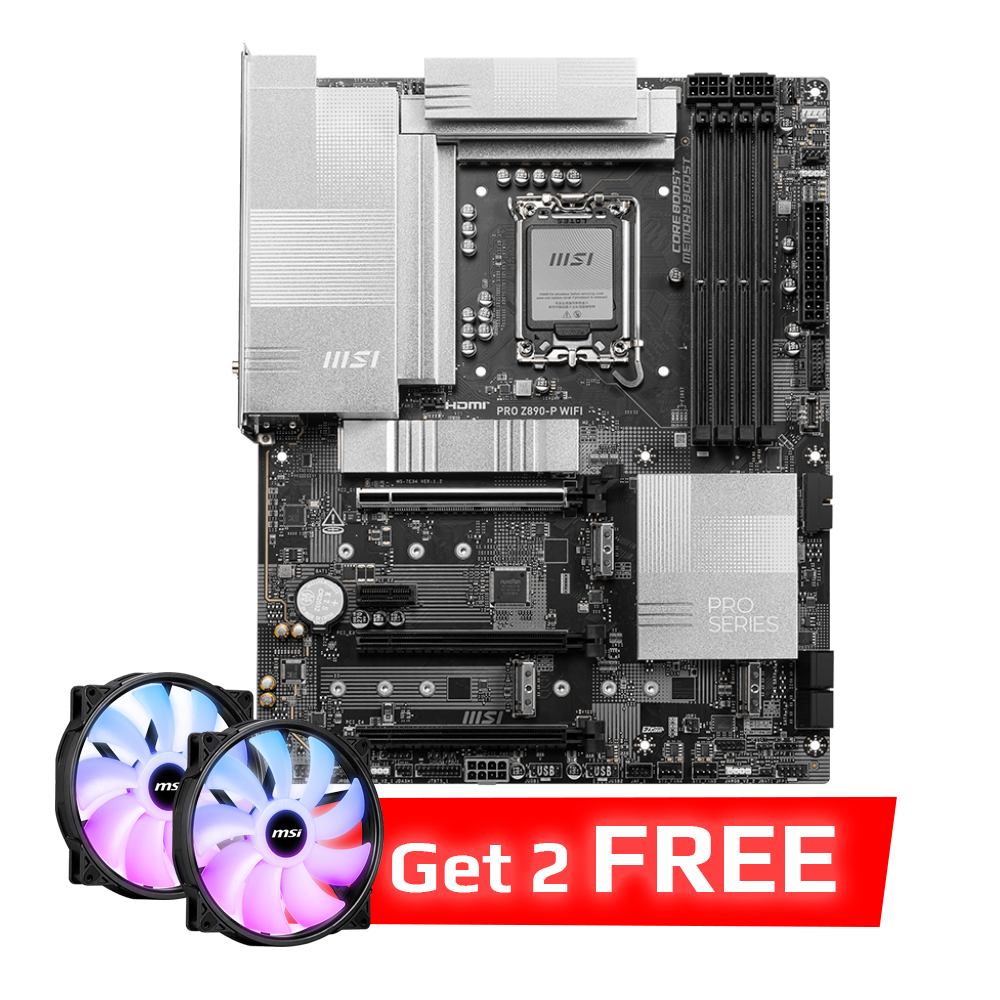MSI PRO Z890-P WIFI DDR5 Motherboard - Black + MSI MAG MAX F20A-1 200mm ARGB Case Fan - Black SKU:MAX F20A-1