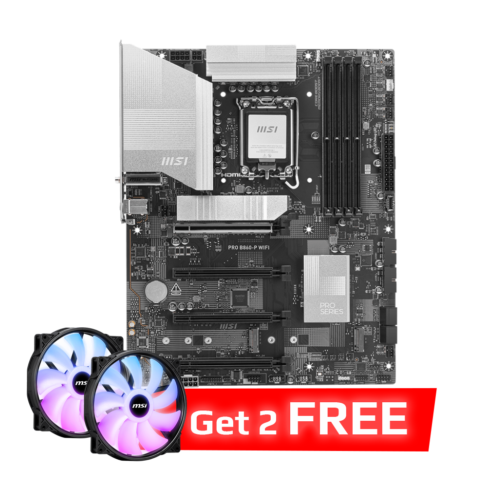MSI PRO B860-P WIFI DDR5 Motherboard - Black + MSI MAG MAX F20A-1 200mm ARGB Case Fan - Black