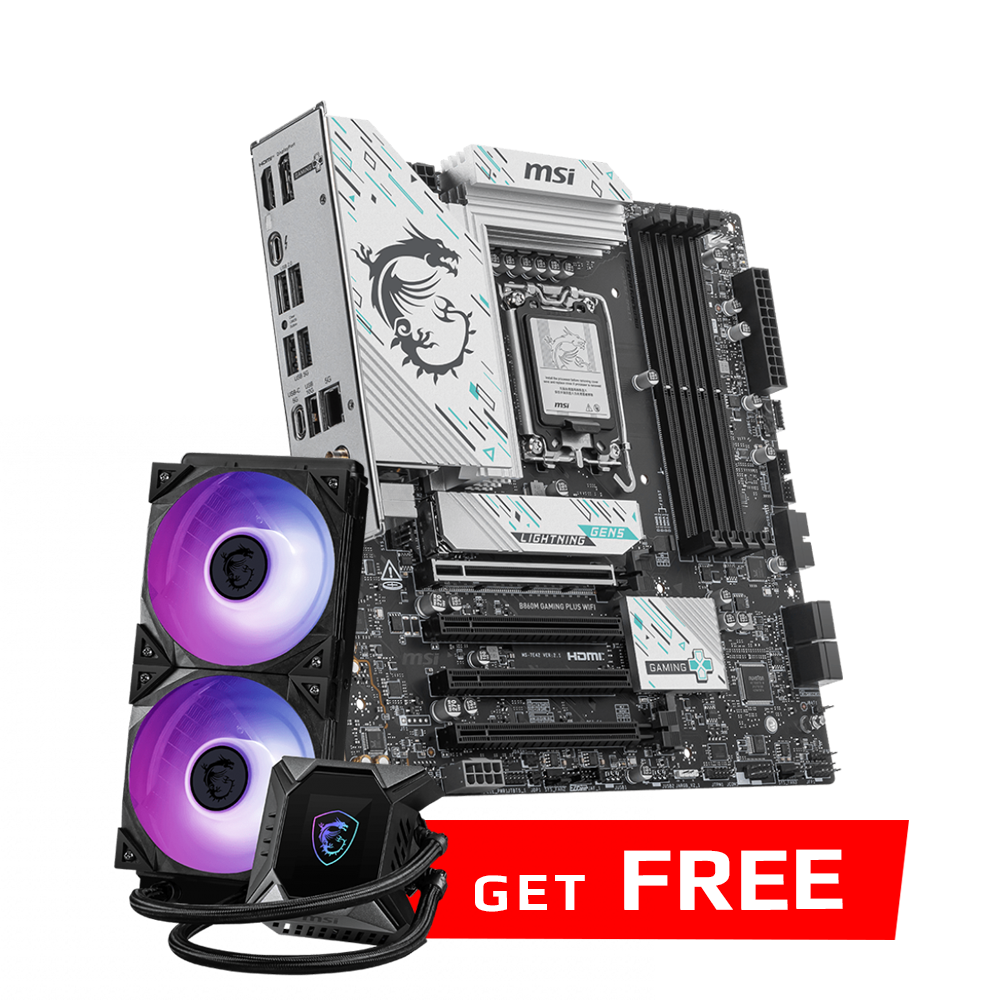 MSI B860M GAMING PLUS WIFI DDR5 Motherboard - Black + MSI MPG Coreliquid K240 ARGB CPU Liquid Cooler - Black