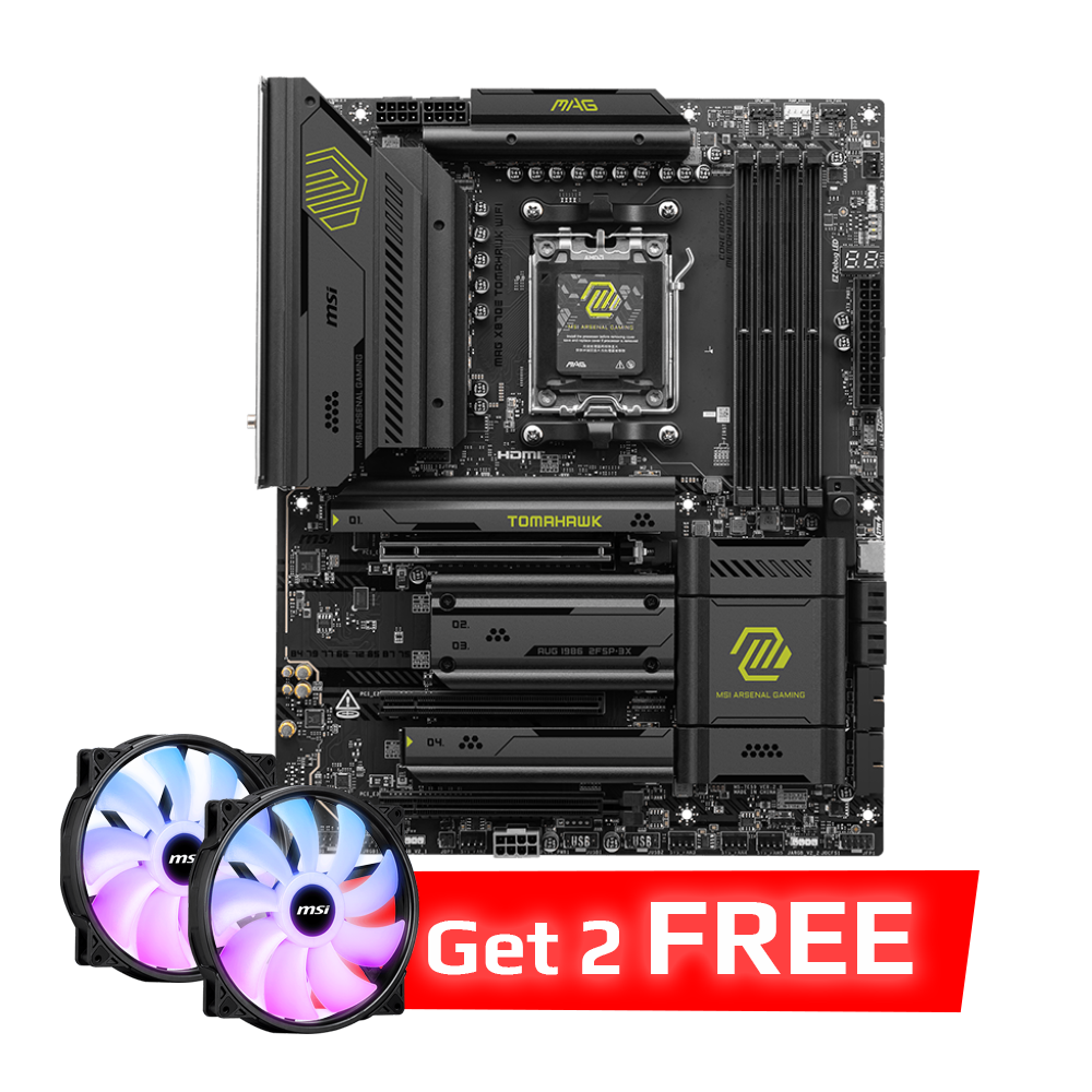 MSI MAG X870E TOMAHAWK WIFI DDR5 Motherboard - Black + MSI MAG MAX F20A-1 200mm ARGB Case Fan - Black