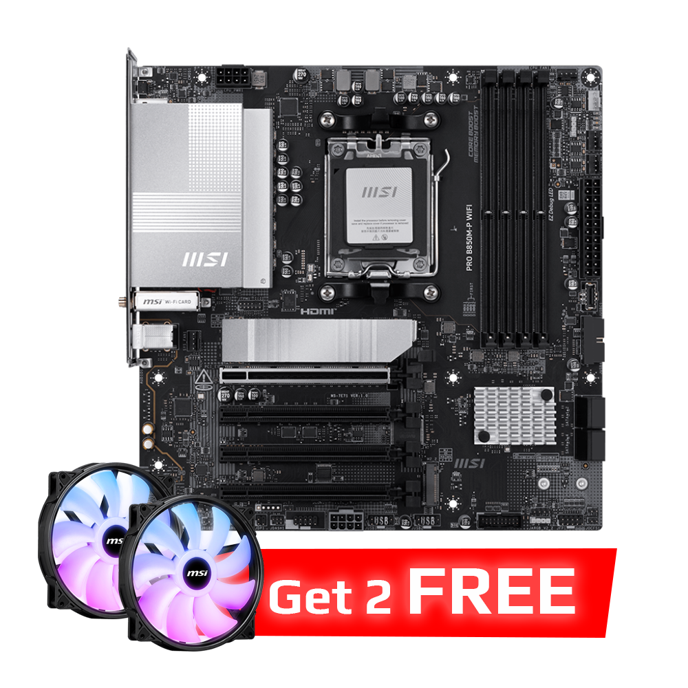 MSI PRO B850M-P WIFI DDR5 Motherboard - Black + MSI MAG MAX F20A-1 200mm ARGB Case Fan - Black