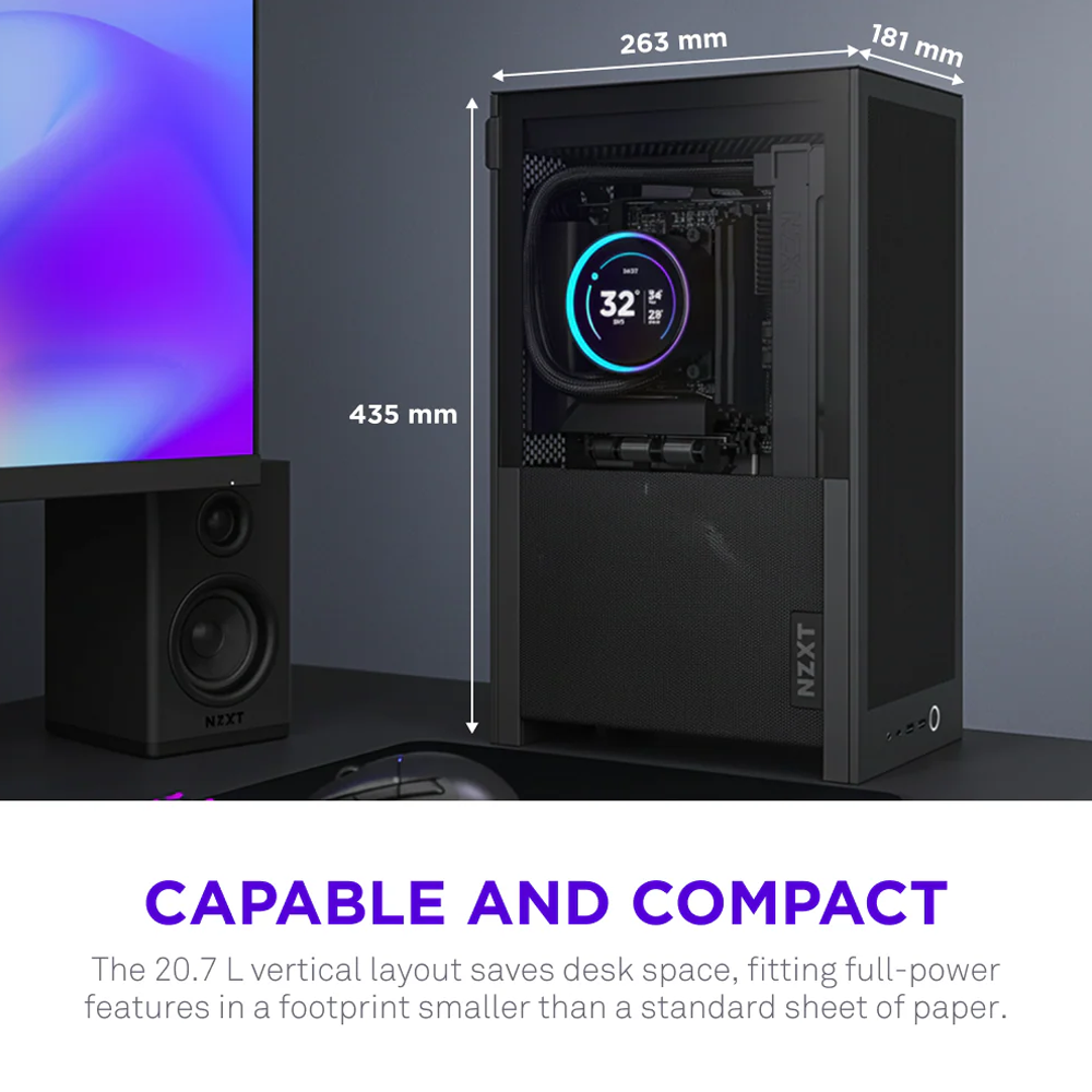 NZXT H2 Flow (2026) With PCIe 5.0 Riser Cable Mini-ITX Case - Black