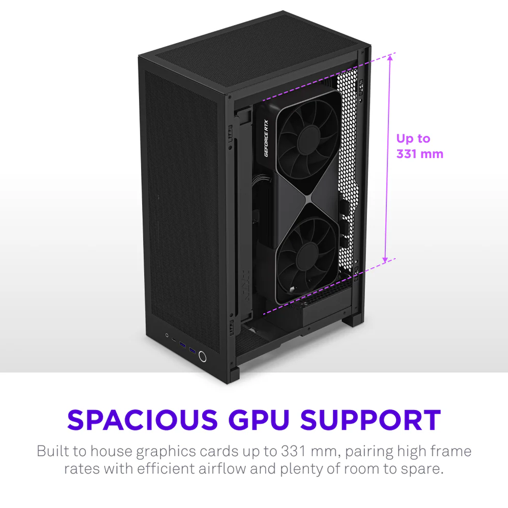 NZXT H2 Flow (2026) With PCIe 5.0 Riser Cable Mini-ITX Case - Black