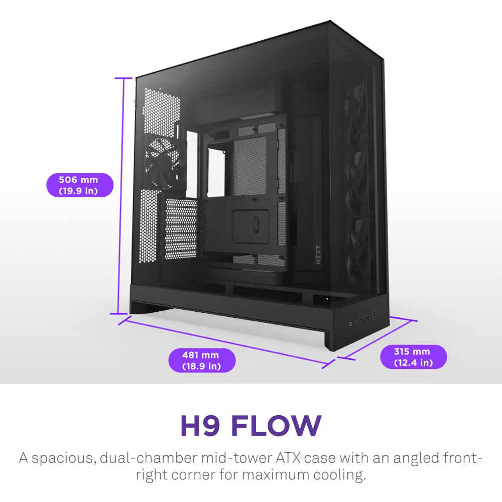 NZXT H9 Flow (2025) Dual-Chamber Mid-Tower Case - Black