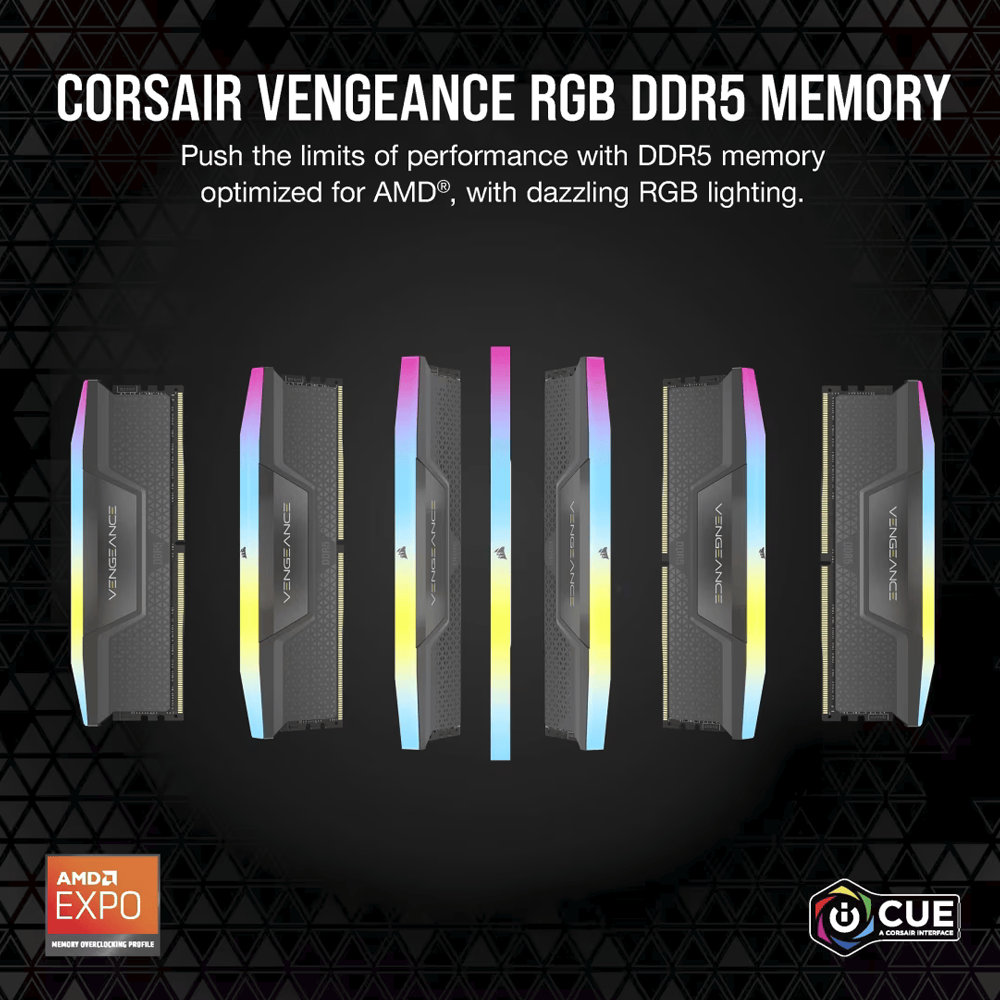 CORSAIR VENGEANCE RGB 32GB (2x16GB) DDR5 6000MHz CL38 Memory - Grey