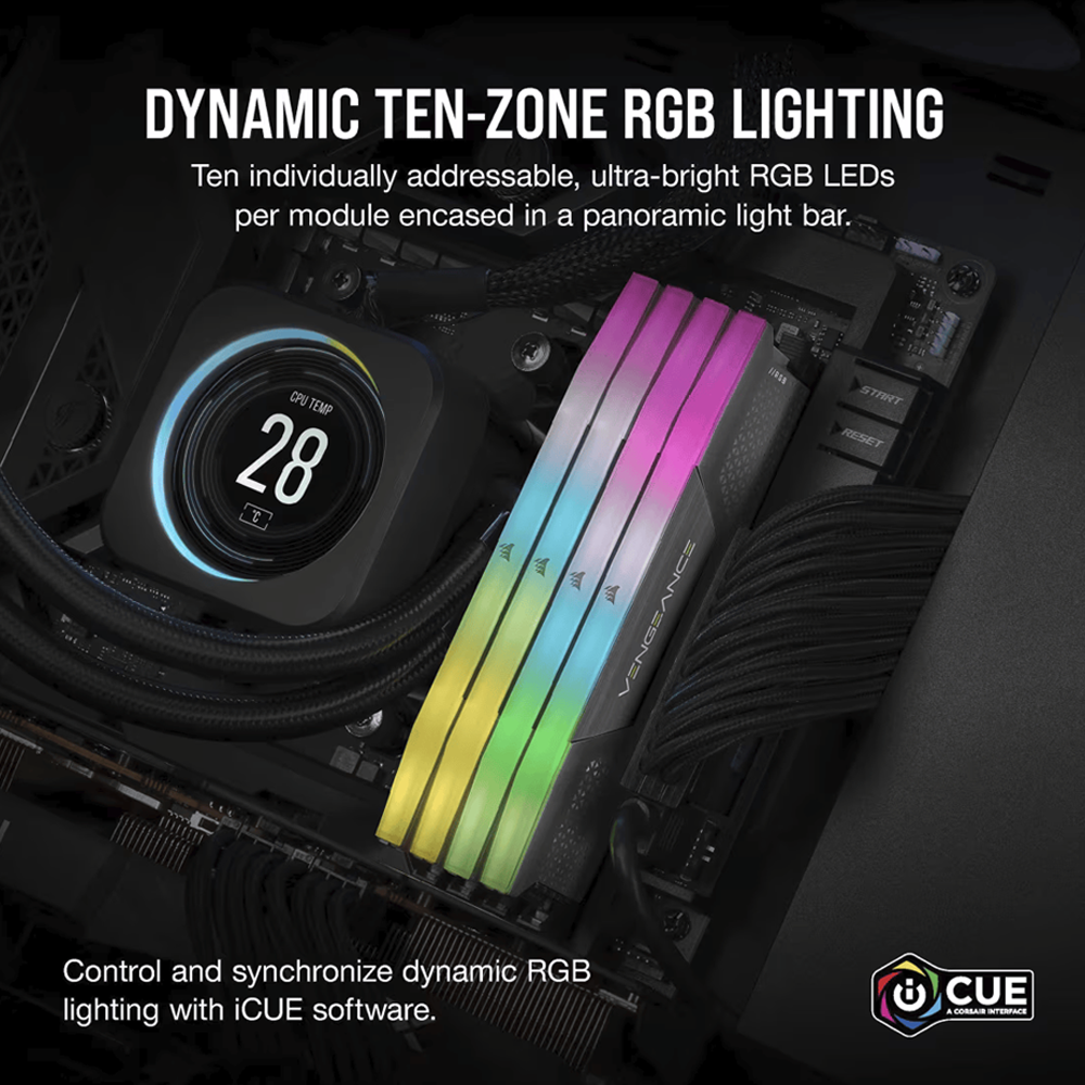CORSAIR VENGEANCE RGB 32GB (2x16GB) DDR5 6000MHz CL38 Memory - Grey