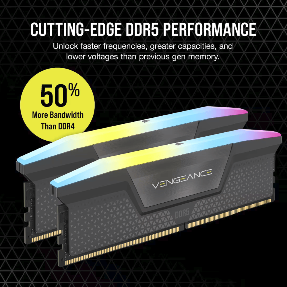 CORSAIR VENGEANCE RGB 32GB (2x16GB) DDR5 6000MHz CL38 Memory - Grey