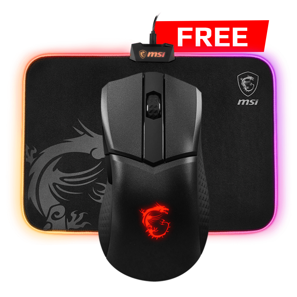 MSI CLUTCH GM31 Wired Lightweight Gaming Mouse - Black + MSI AGILITY GD60 Wired RGB Mousepad - Black