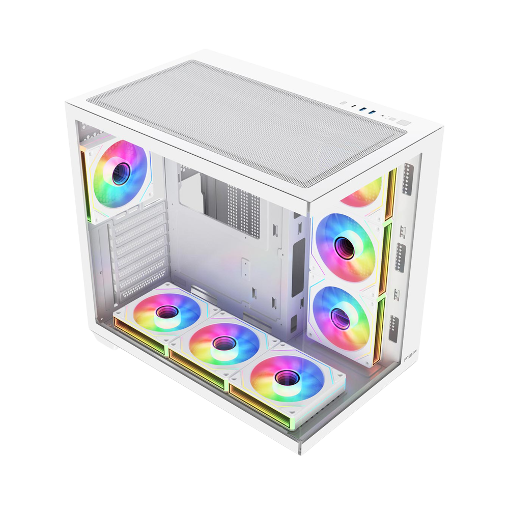 FSP M341 With 7 ARGB Fans Mid Tower Case - White