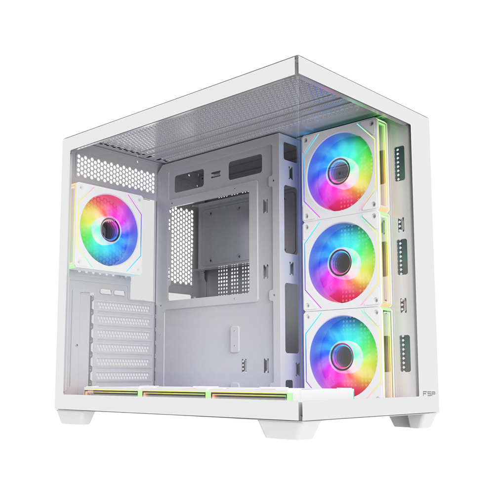 FSP M341 With 7 ARGB Fans Mid Tower Case - White