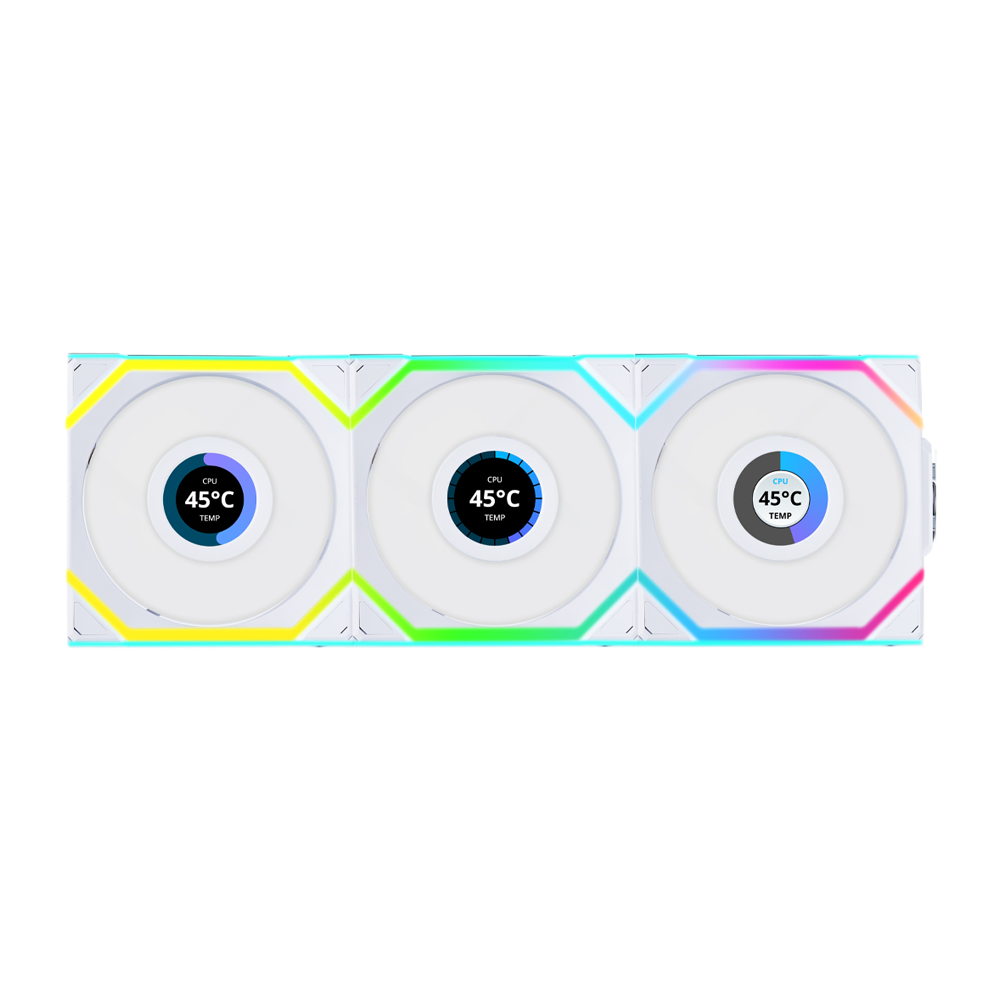 Lian Li UNI FAN SL Wireless LCD 120 Reverse Blade 120mm 3 Pack Case Fans - White