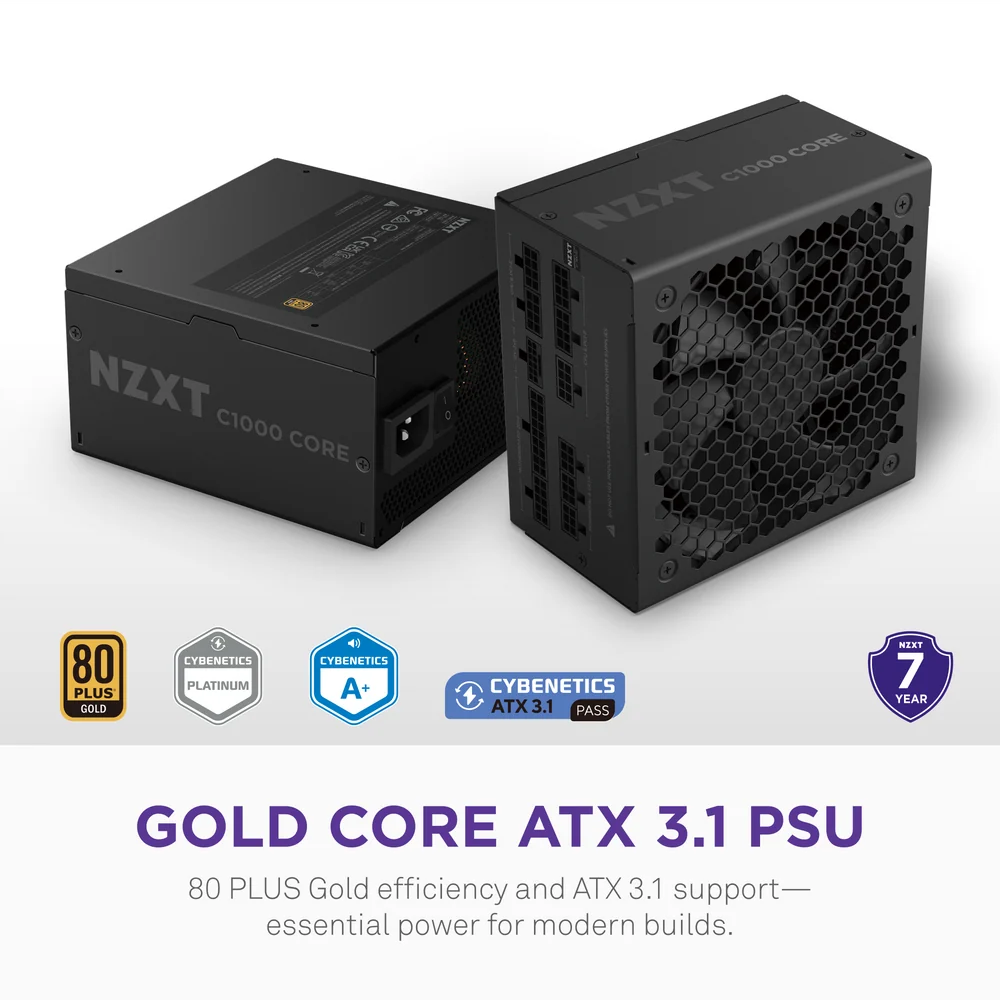 NZXT C1000 1000W Fully Modular Gold Core 80 PLUS ATX 3.1 Power Supply - Black