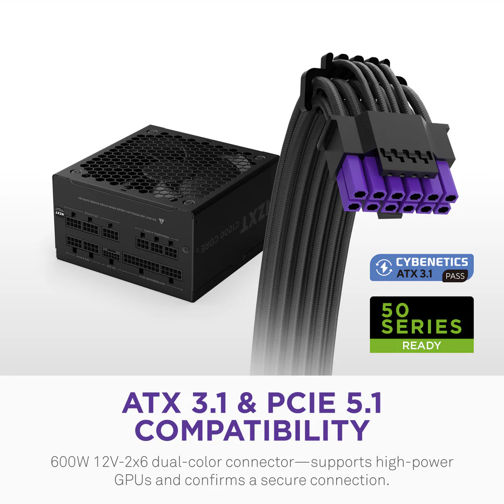 NZXT C1000 1000W Fully Modular Gold Core 80 PLUS ATX 3.1 Power Supply - Black