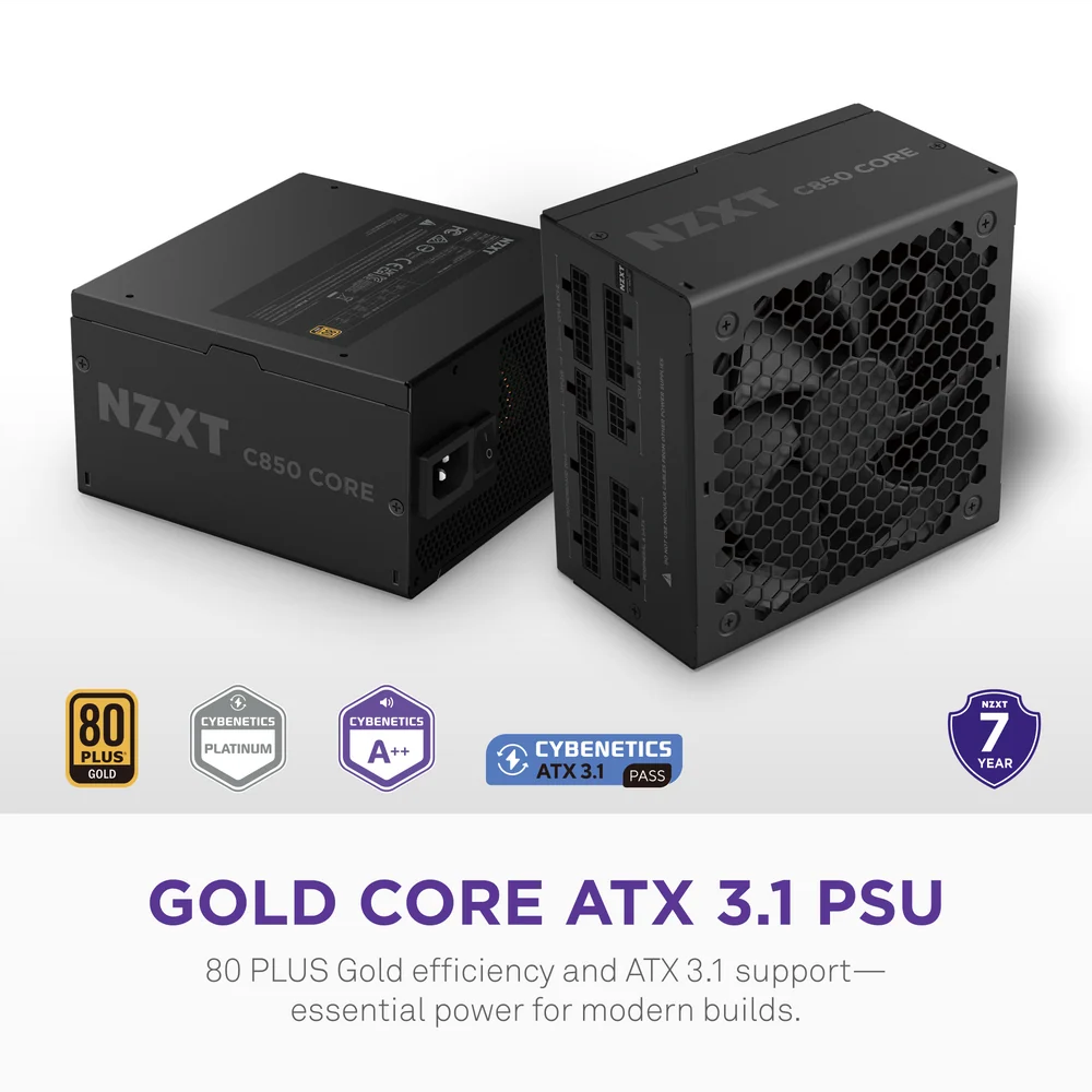 NZXT C850 850W Fully Modular Gold Core 80 PLUS ATX 3.1 Power Supply - Black
