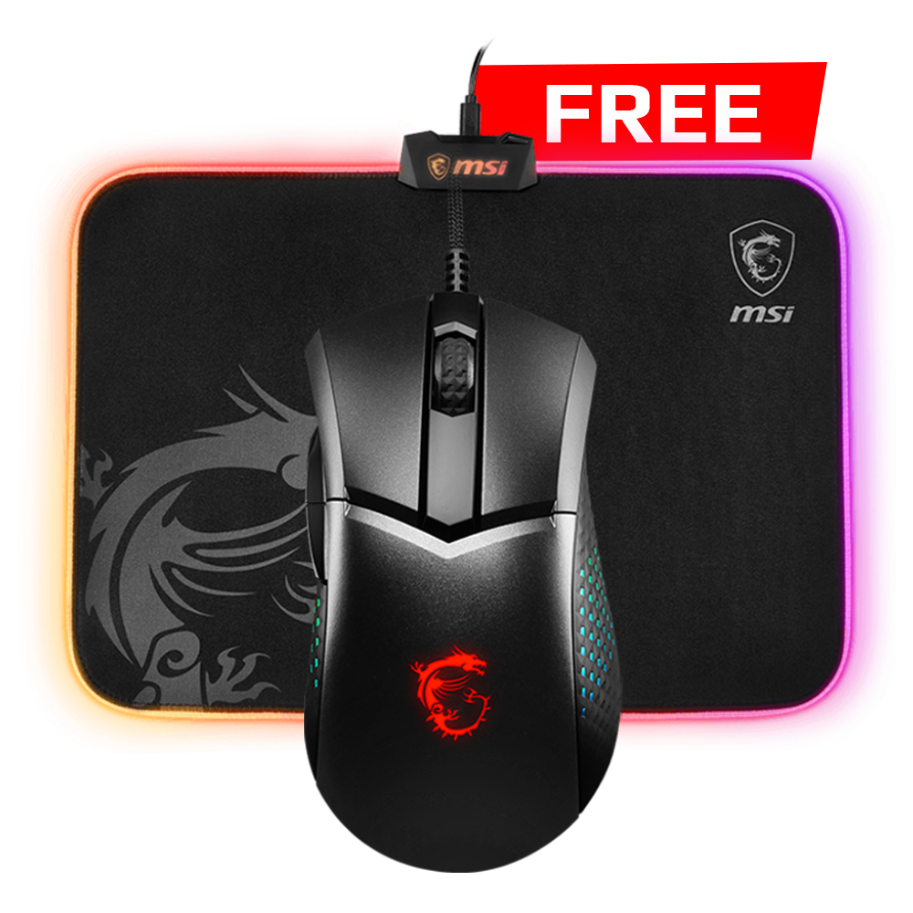 MSI CLUTCH GM51 Lightweight Mouse - Black + MSI AGILITY GD60 Wired RGB Mousepad - Black