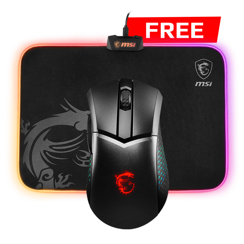 MSI CLUTCH GM51 Lightweight Wireless Mouse - Black + MSI AGILITY GD60 Wired RGB Mousepad - Black